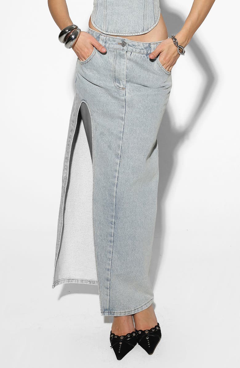 BY.DYLN Zayne Denim Maxi Skirt, Main, color, Blue Denim