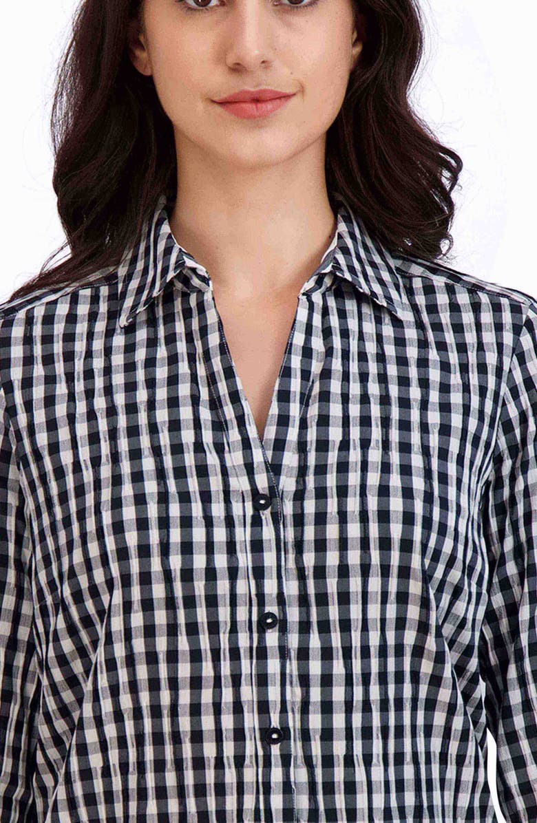 Foxcroft Mary Crinkled Gingham Cotton Blend Shirt, Alternate, color, 