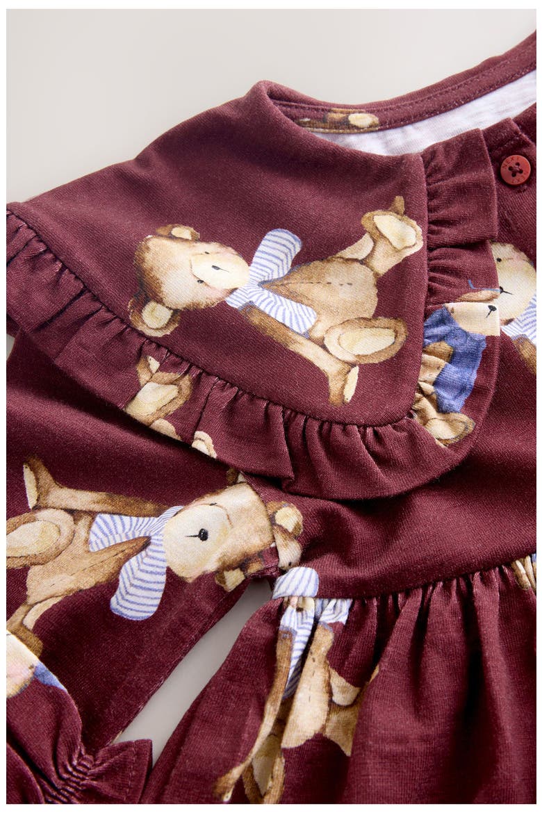 Kids' Teddy Bear Print Cotton Jersey Dress, Alternate, color, DARK RED
