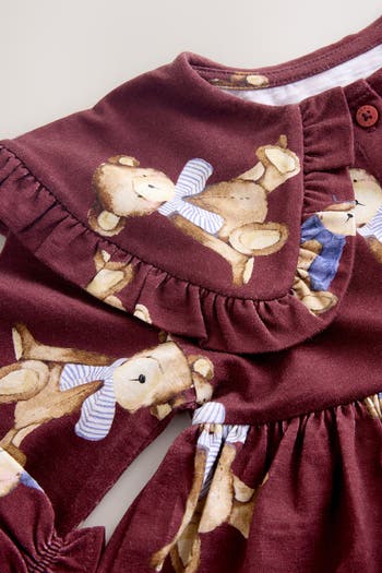 Kids' Teddy Bear Print Cotton Jersey Dress