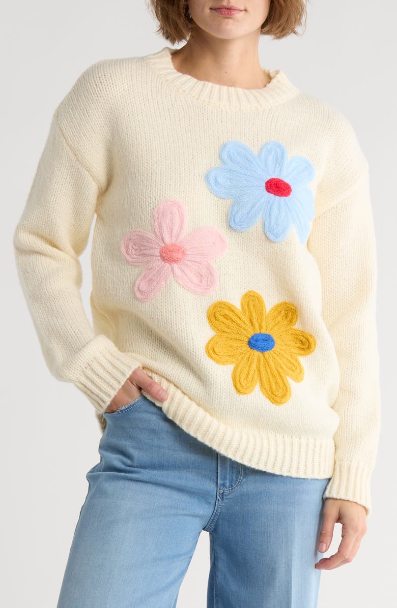 BY DESIGN Fleur Oversize Sweater, Main, color, Eggnog/ Multi