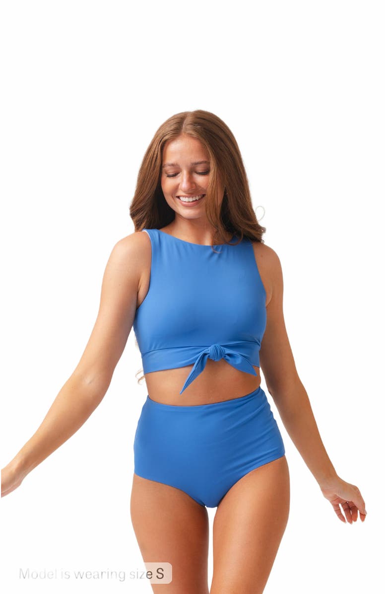 Lime Ricki Swimwear Knotted Crop Top, Alternate, color, Coastline Blue