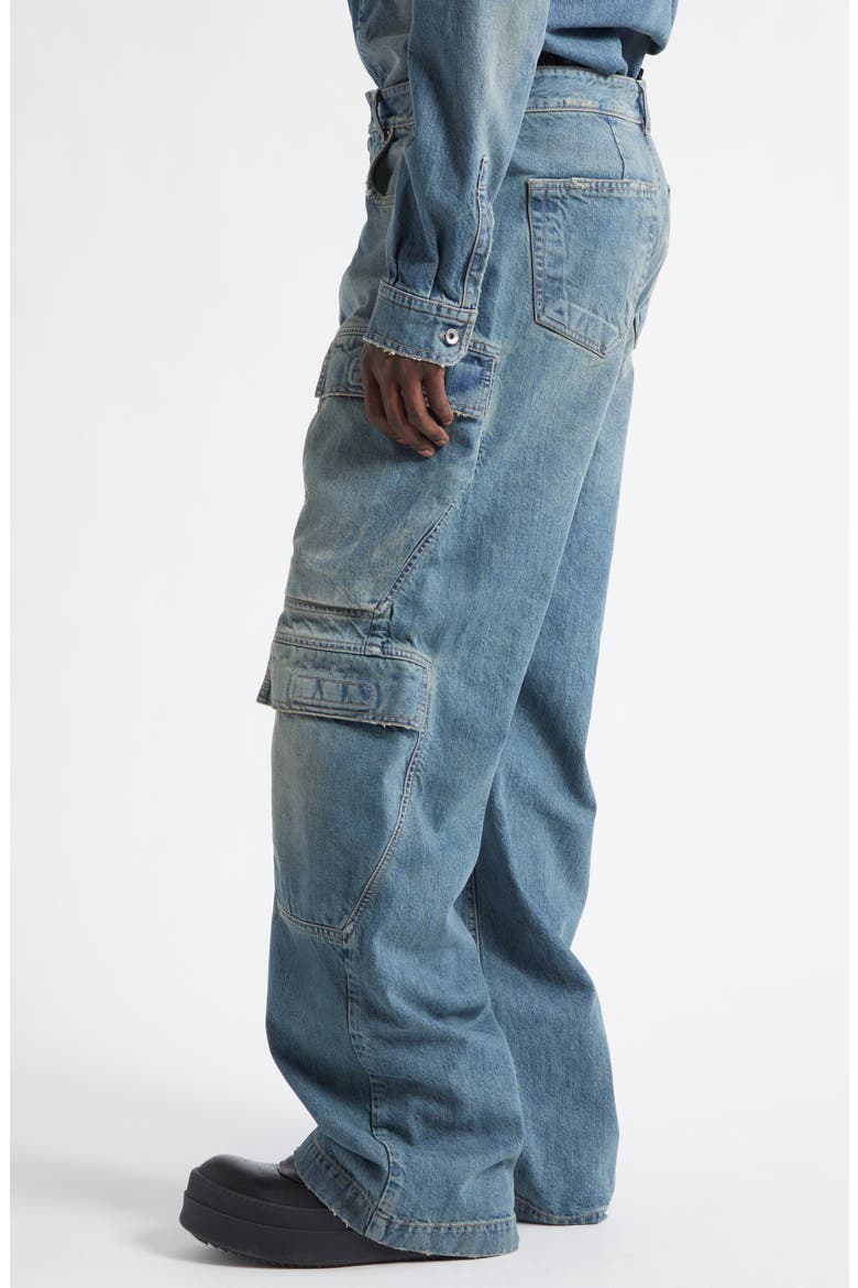 Distressed Straight Leg Cargo Jeans, Alternate, color, WASHED INDIGO
