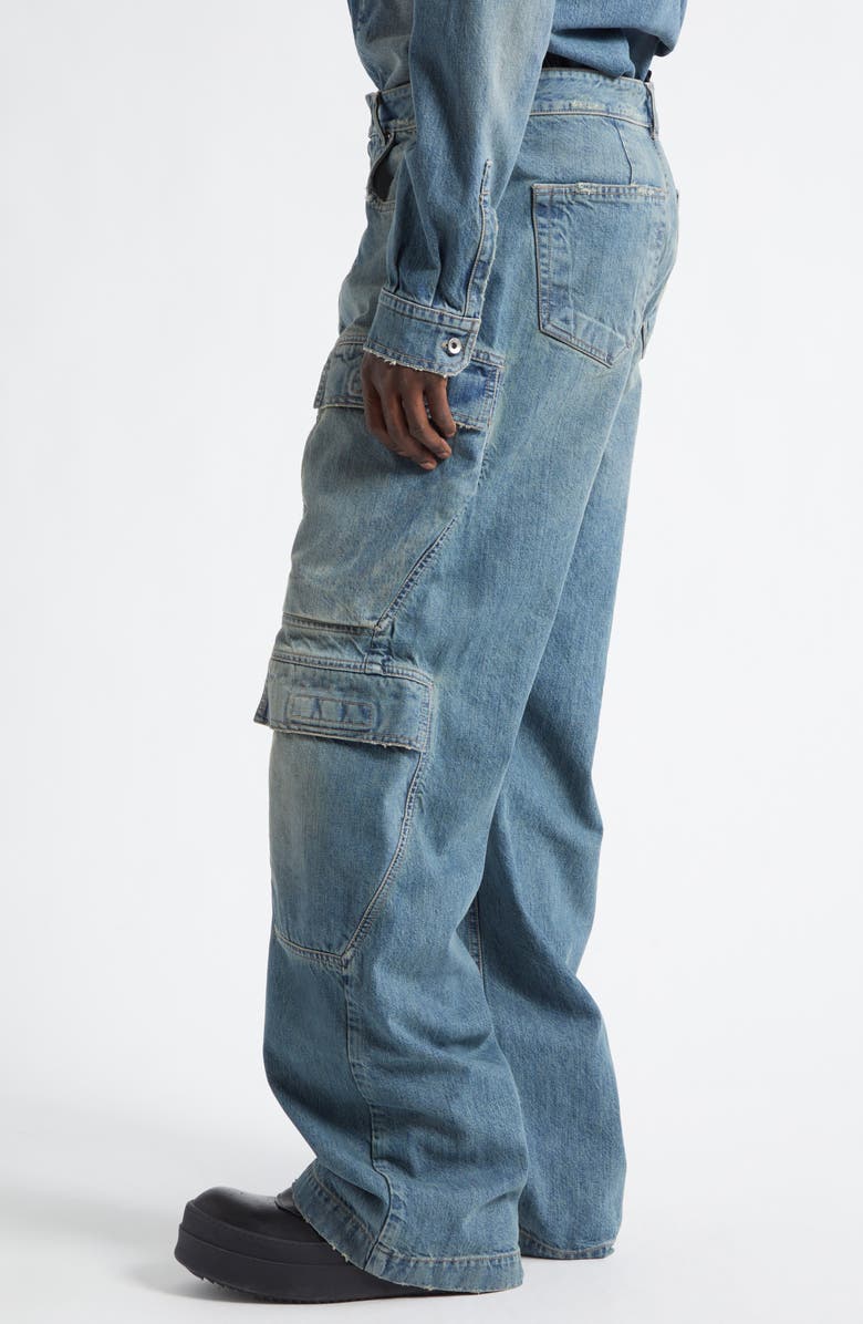 Rick Owens DRKSHDW Distressed Straight Leg Cargo Jeans, Alternate, color, Washed Indigo