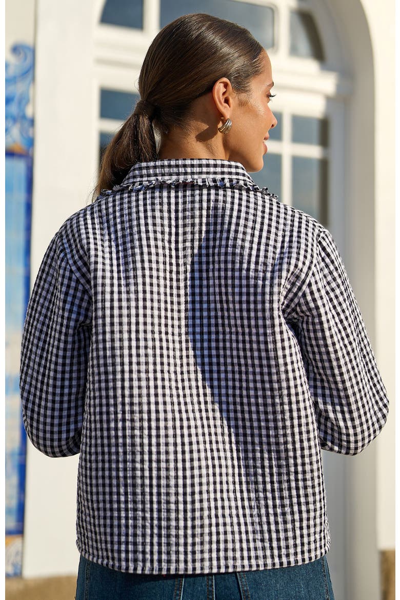 Gingham Frill Collar Jacket, Alternate, color, Black