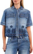 Wash Lab Denim Petal Eyelet Denim Button-Up Shirt