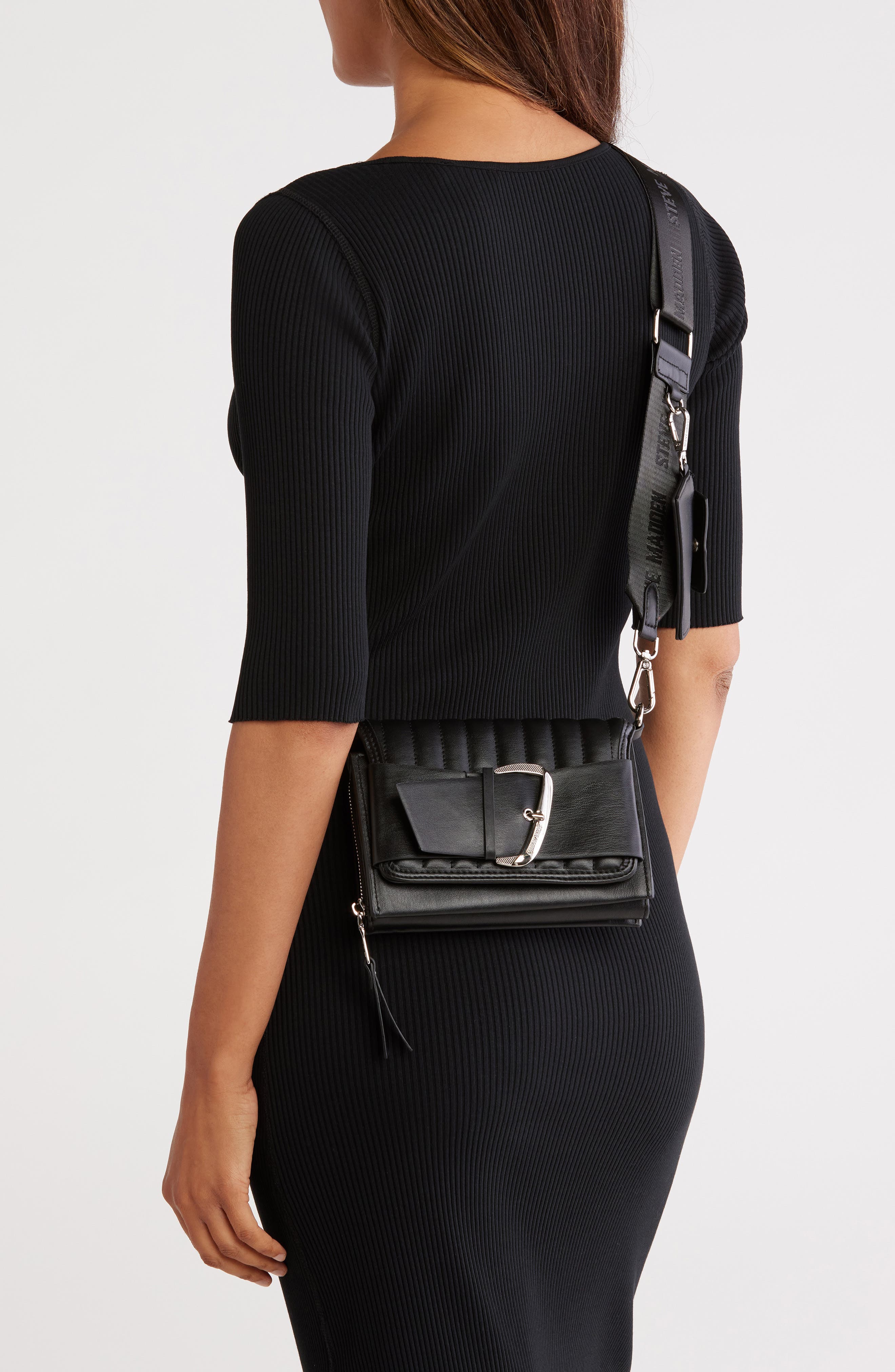 Steve Madden Siena Buckle Crossbody Bag, Alternate, color, Black
