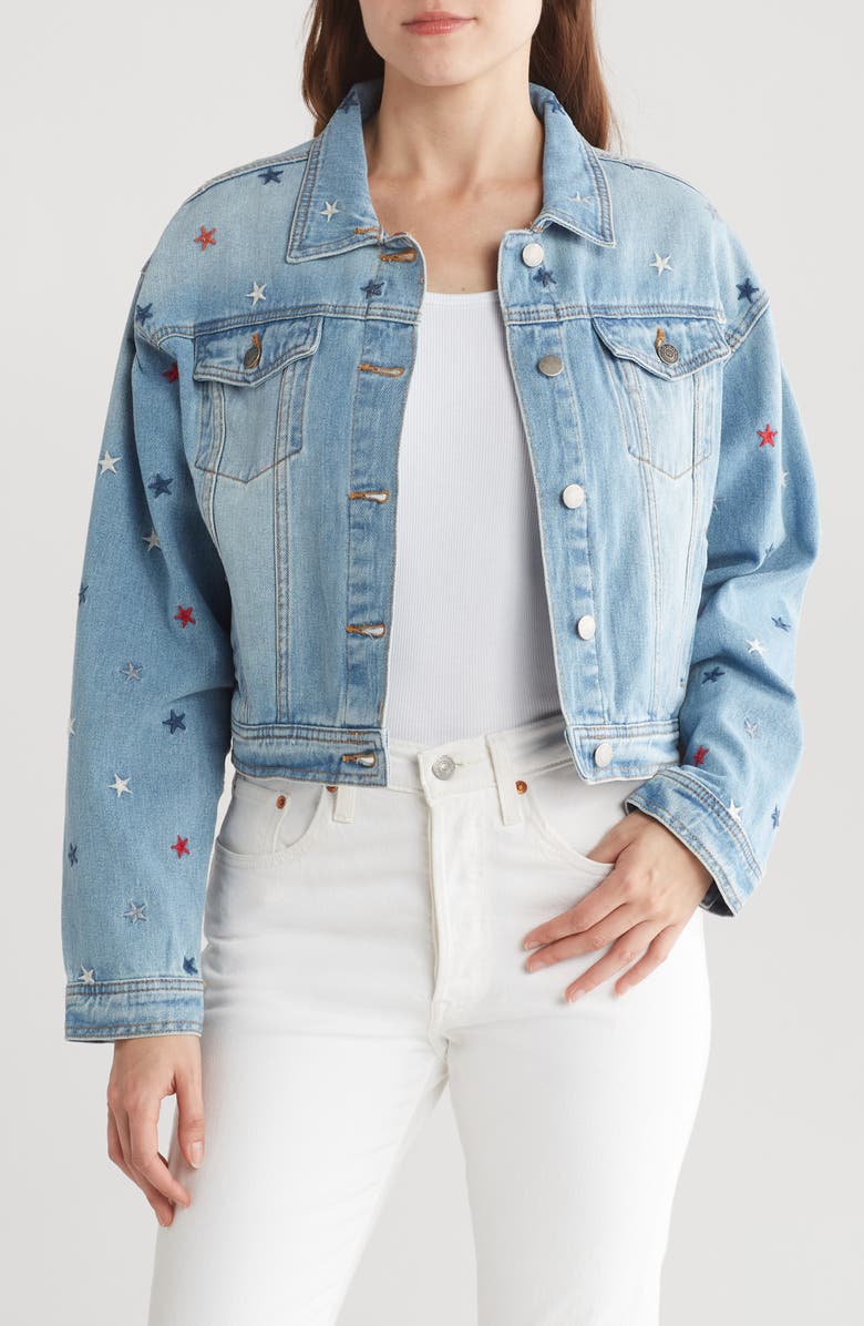 Vigoss Star Embroidered Denim Trucker Jacket, Main, color, 