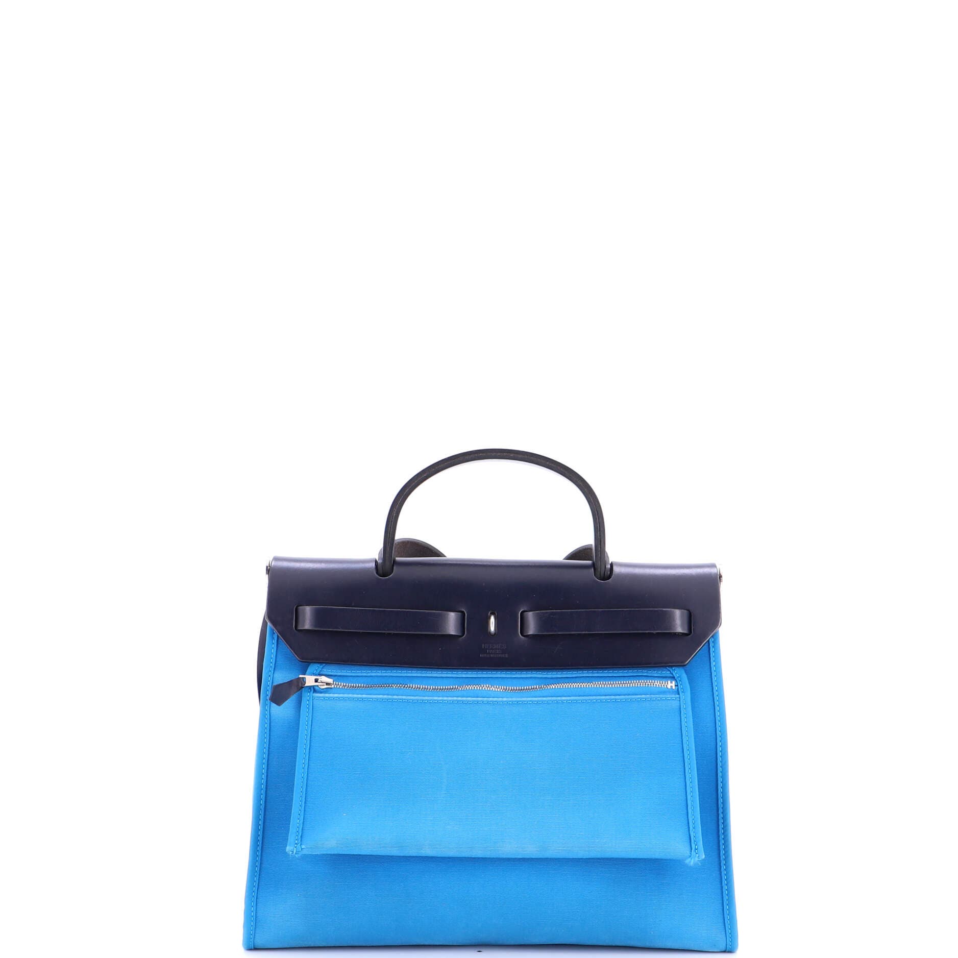 Pre-Owned Hermes Herbag Zip Leather and Toile 31, Alternate, color, Bleu Zanzibar