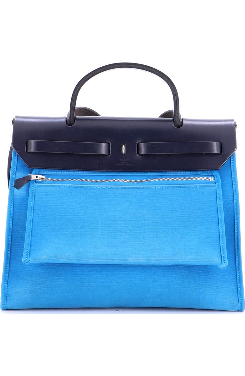 Pre-Owned Hermes Herbag Zip Leather and Toile 31, Alternate, color, Bleu Zanzibar