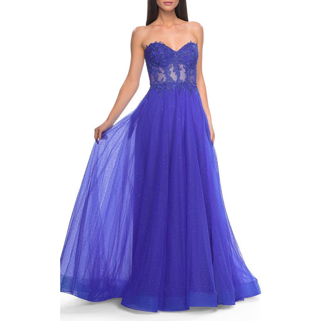 La Femme A-line Tulle Ballgown With Lace Illusion Bodice