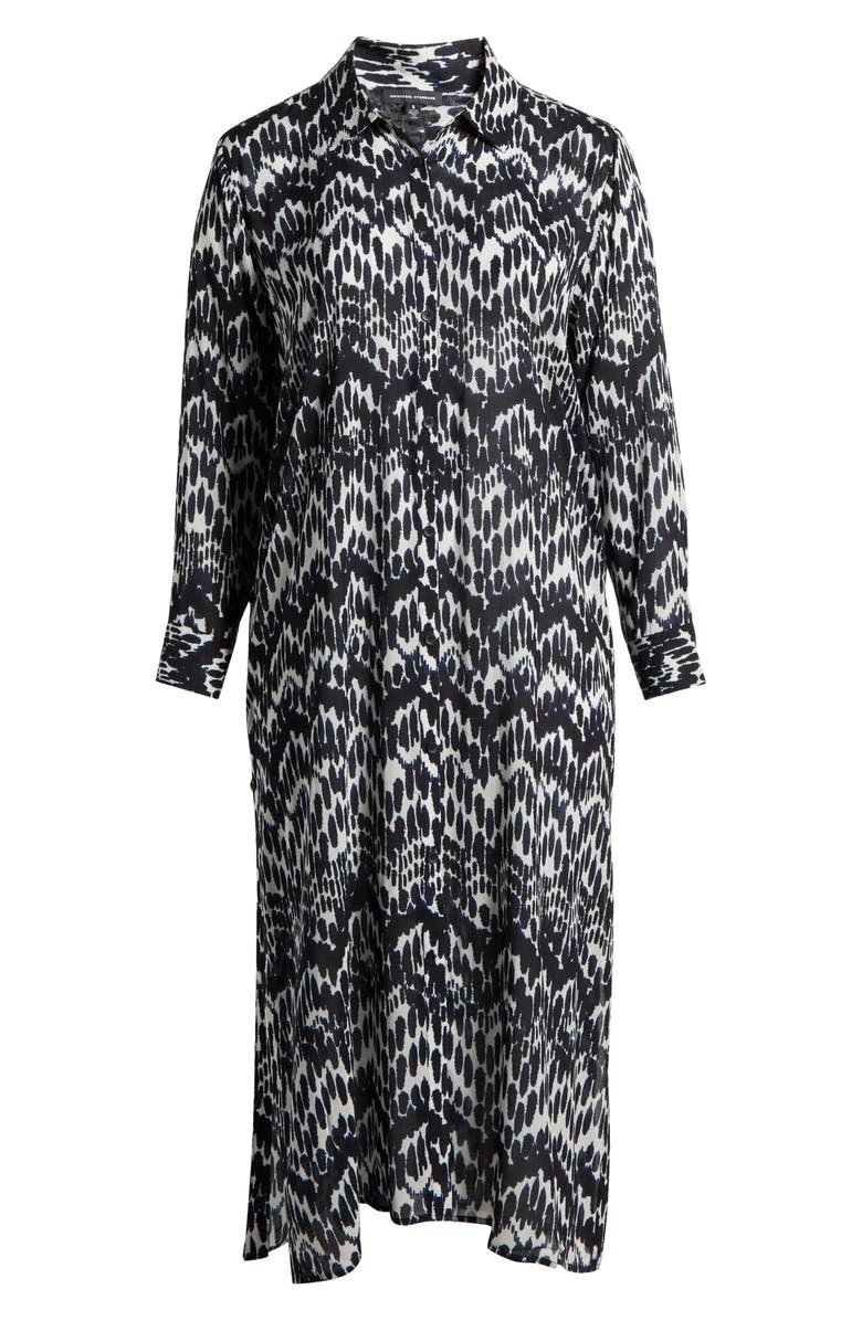 Universal Standard Nailah Longline Button-Up Tunic, Alternate, color, Navy Paint Print