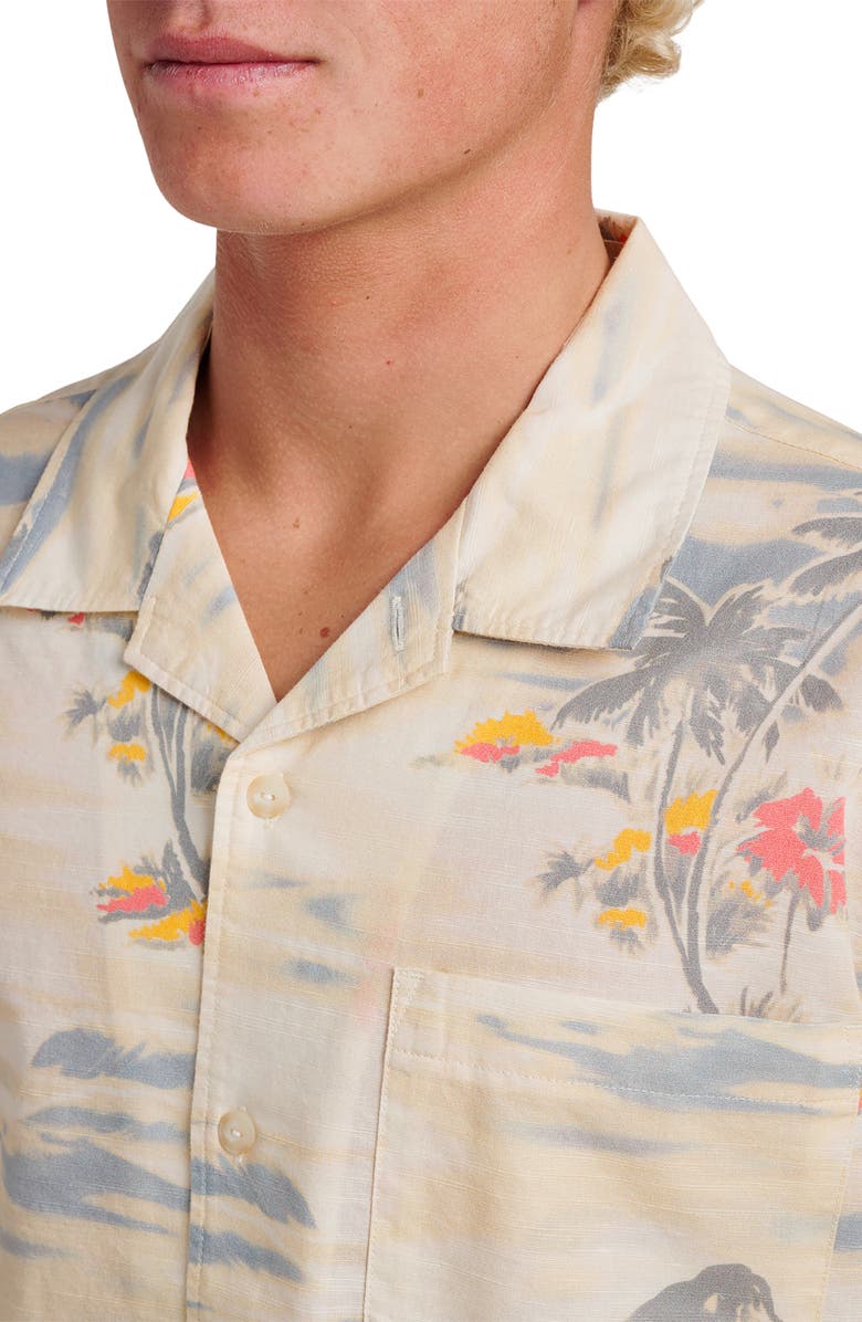Quiksilver Tropical Surf Cotton & Linen Camp Shirt, Alternate, color, Birch
