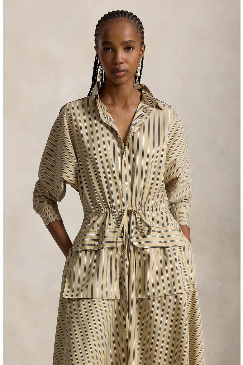 Stripe Long Sleeve Cotton Canvas Utility Shirtdress, Alternate, color, TAN-ROYAL MULTI