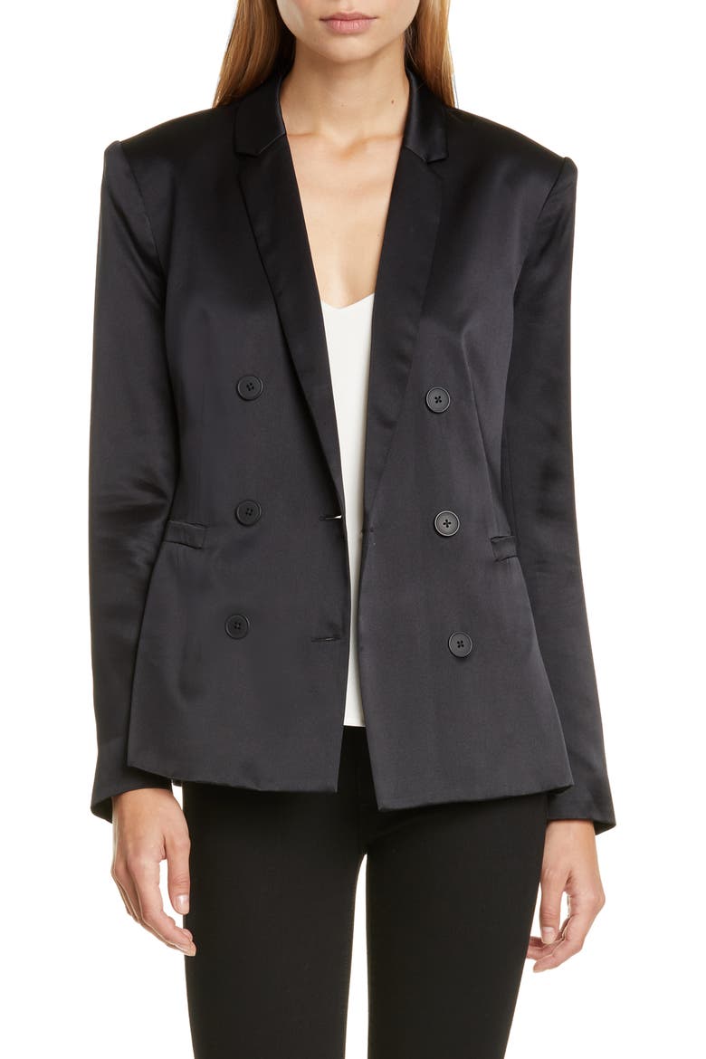 Colin Silk Satin Double Breasted Blazer, Main, color, BLACK