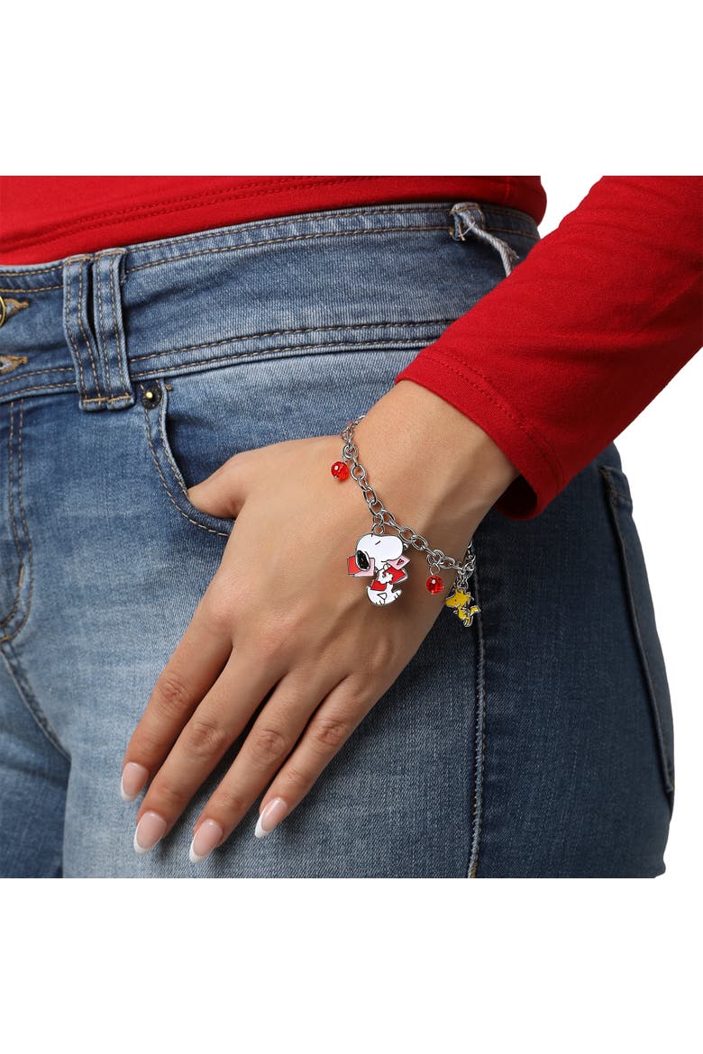 Snoopy Heart Letter Charm Bracelet, Alternate, color, Silver