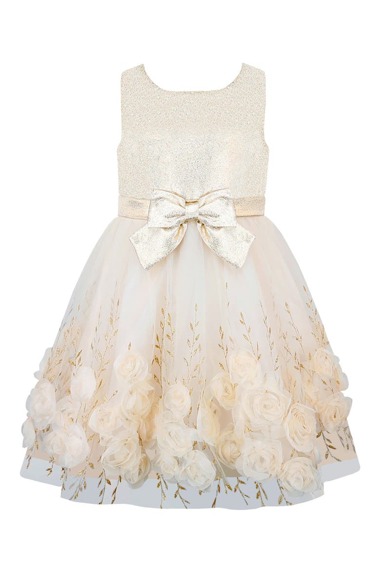 Kids' Foil Print Sleeveless Soutache Party Dress, Main, color, CHAMPAGNE