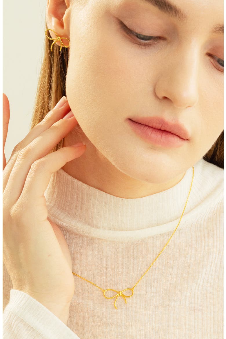 Sterling Silver 18k Gold Plated Colette Bow Necklace Dainty Trendy, Alternate, color, Gold