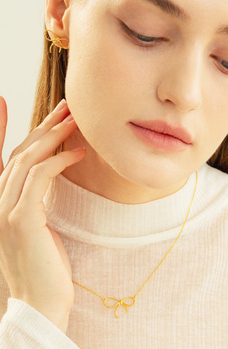 Bearfruit Jewelry Sterling Silver 18k Gold Plated Colette Bow Necklace & Earring Set Dainty, Alternate, color, 