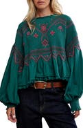 Free People Holly Smocked Embroidered Top