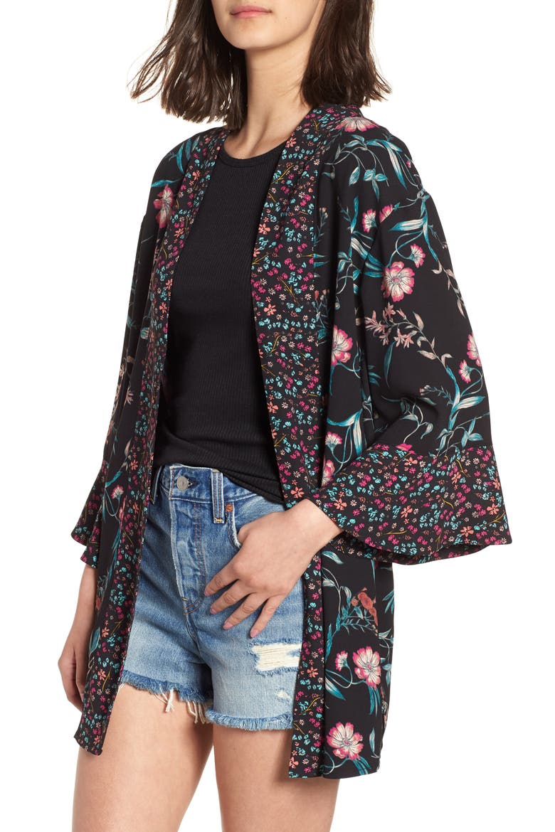 Mixed Floral Kimono, Main, color, BLACK SKETCH BLOOMS