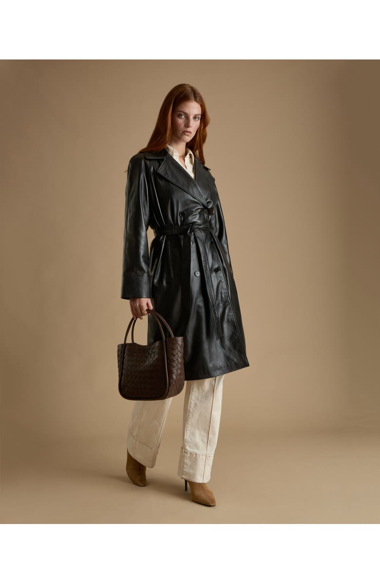 Furniq UK Sloane Leather Trench Coat, Alternate, color, Black