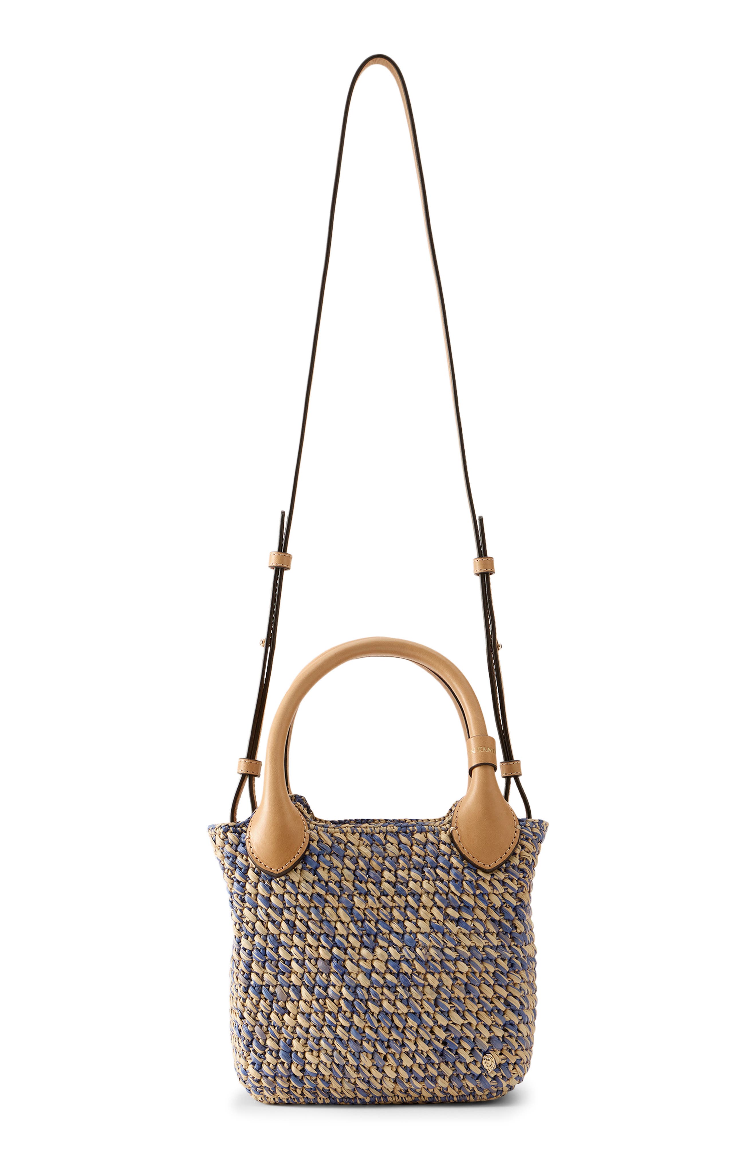 Mini Ampara Woven Tote Bag, Alternate, color, LAPIS MELANGE/ BEIGE