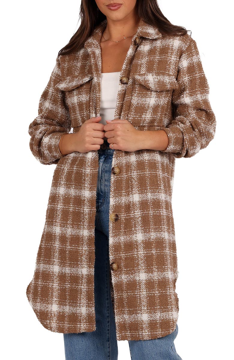 Petal & Pup Dion Plaid Longline Shacket, Main, color, Tan/ White
