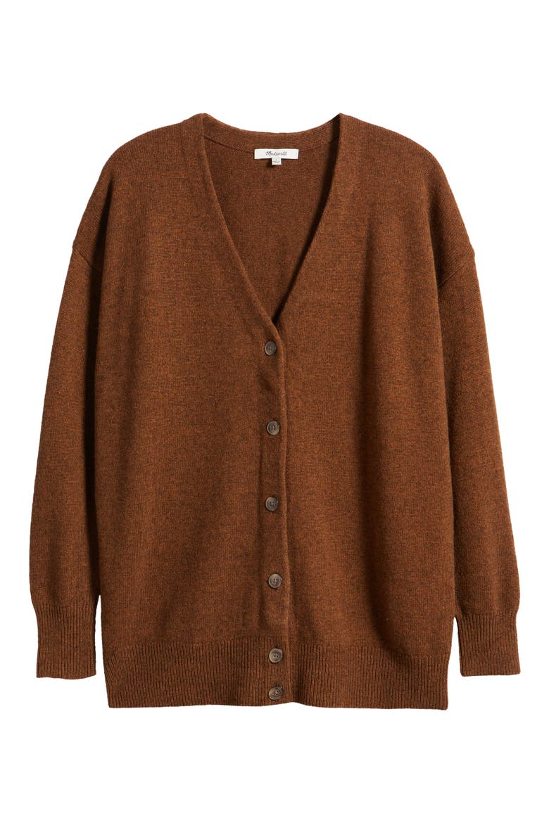 V-Neck Relaxed Cardigan, Alternate, color, HEATHER HICKORY