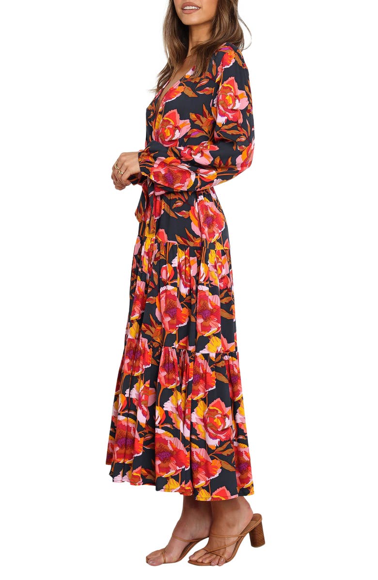 Petal & Pup Balsa Long Sleeve Floral Midi Dress, Alternate, color, Navy Floral