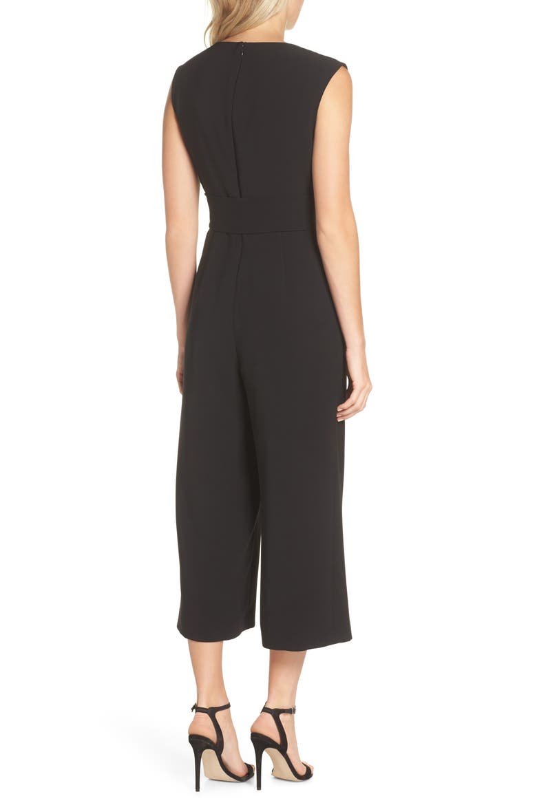 Tie Waist Crepe Crop Jumpsuit, Alternate, color, BLACK