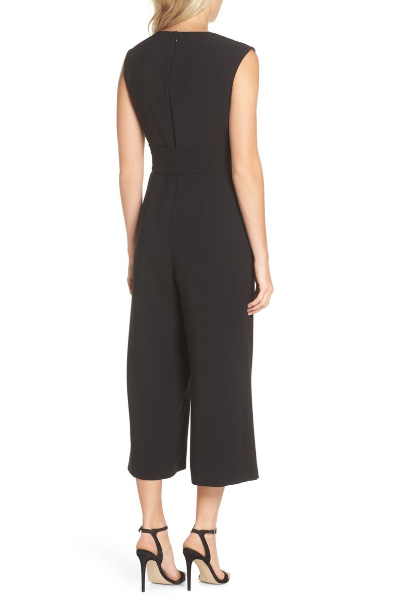 Tahari Tie Waist Crepe Crop Jumpsuit, Alternate, color,