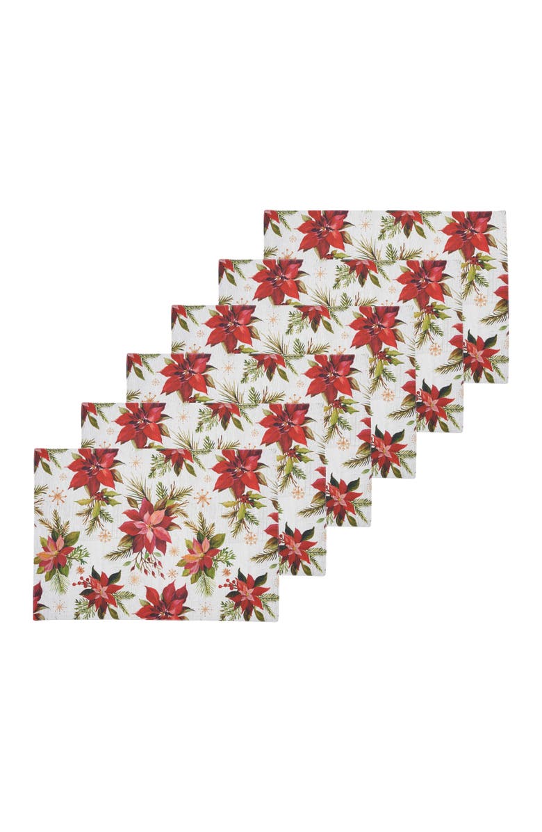 C&F Home Poinsettia Placemats Set of 6, 14" x 20", Main, color, Red
