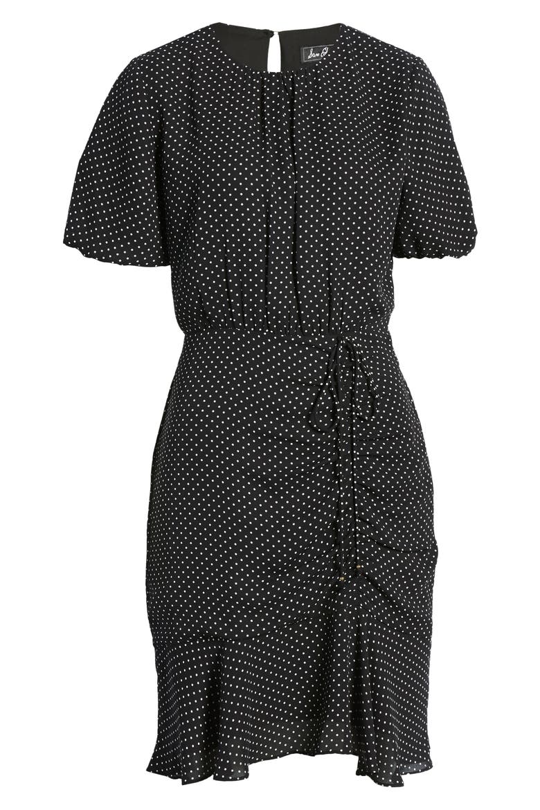 Ruched Polka Dot Dress, Alternate, color, BLACK/ WHITE