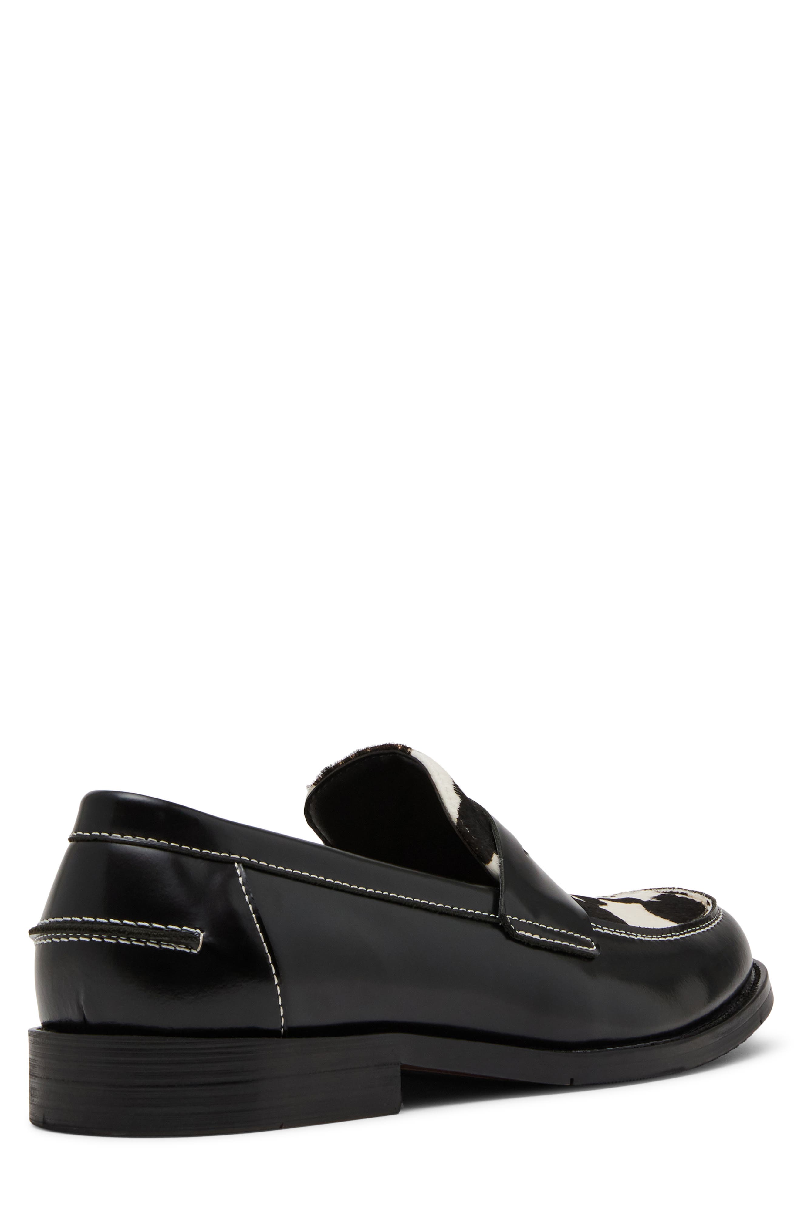 Natan Genuine Calf Hair Penny Loafer, Alternate, color, BLACK/ WHITE CALF HAIR