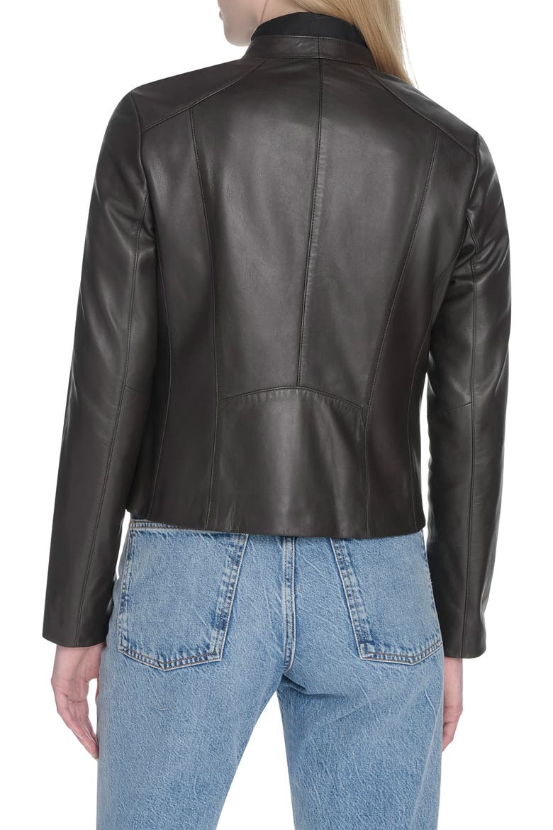 Band Collar Leather Moto Jacket, Alternate, color, DARK ESPRESSO