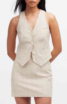 Madewell Glen Plaid Linen & Cotton Cutaway Vest Top
