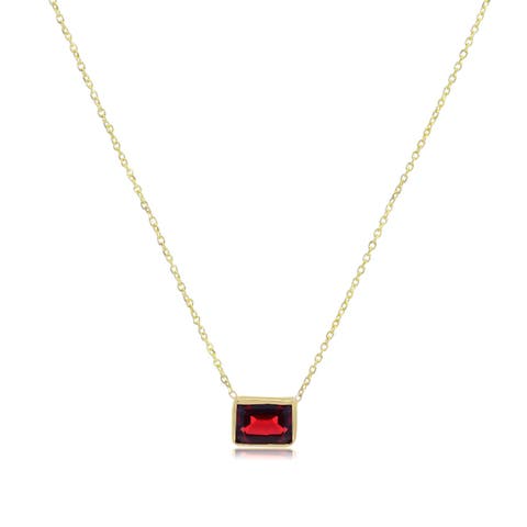 Garnet Emerald Cut Single Bezel Necklace