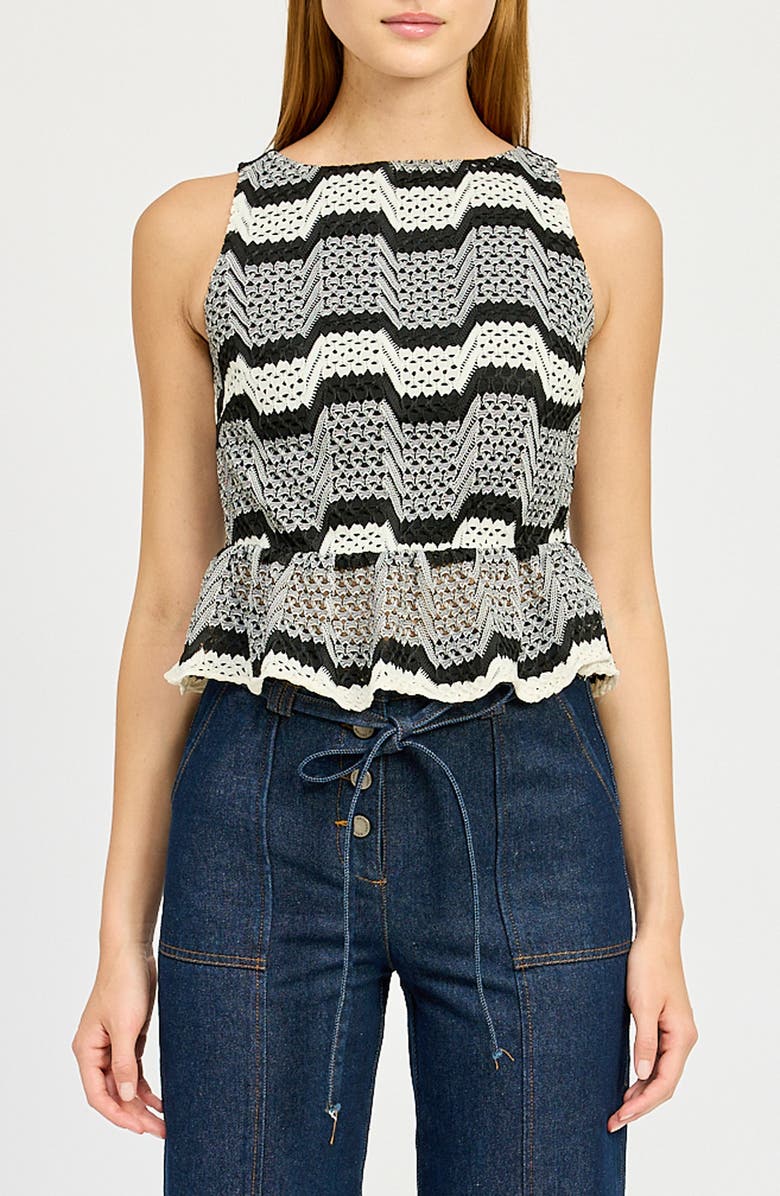 En Saison Genesis Stripe Open Stitch Sleeveless Peplum Sweater, Main, color,