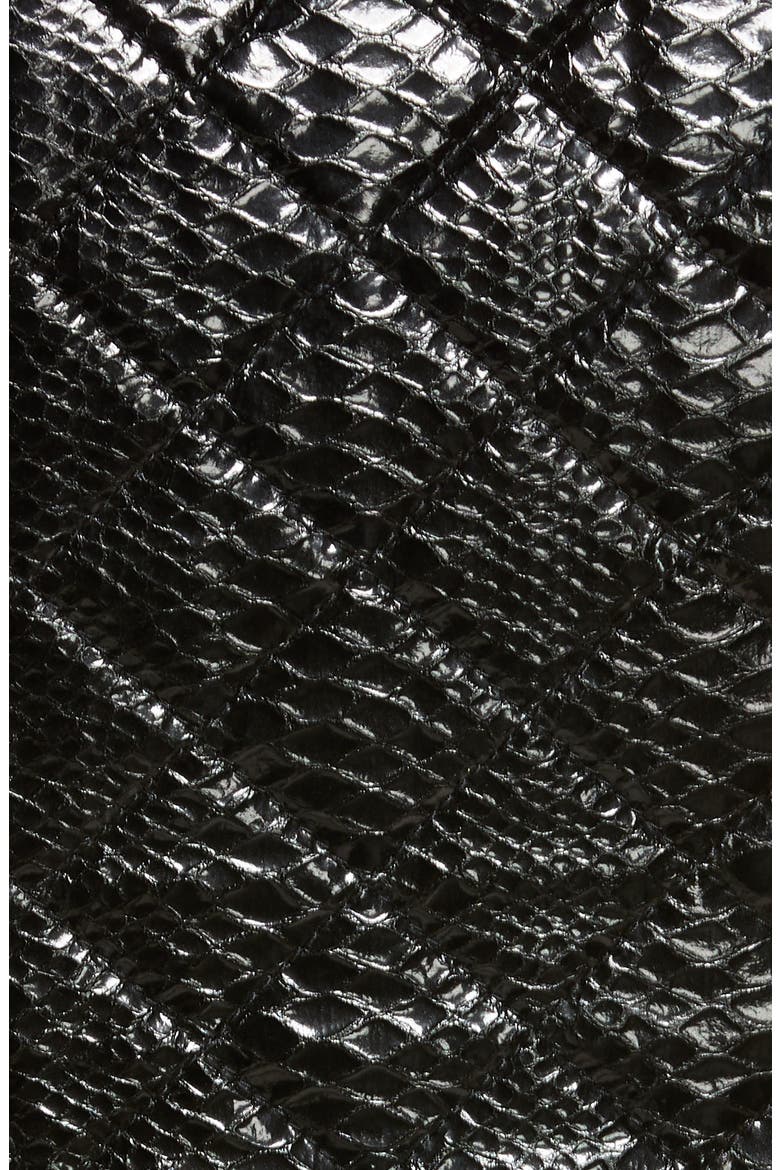 Quilted Snake Embossed Faux Patent Leather & Mesh Moto Jacket, Alternate, color, BLACK SNAKE