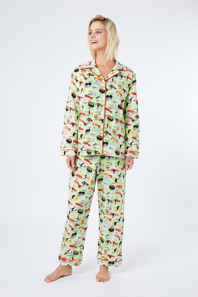 Sushi Poplin Pajama Set, Alternate, color, Sushi Wasabi