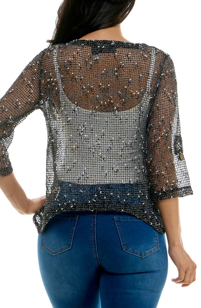 Nina Leonard Open Knit Bolero Cardigan, Alternate, color, Black