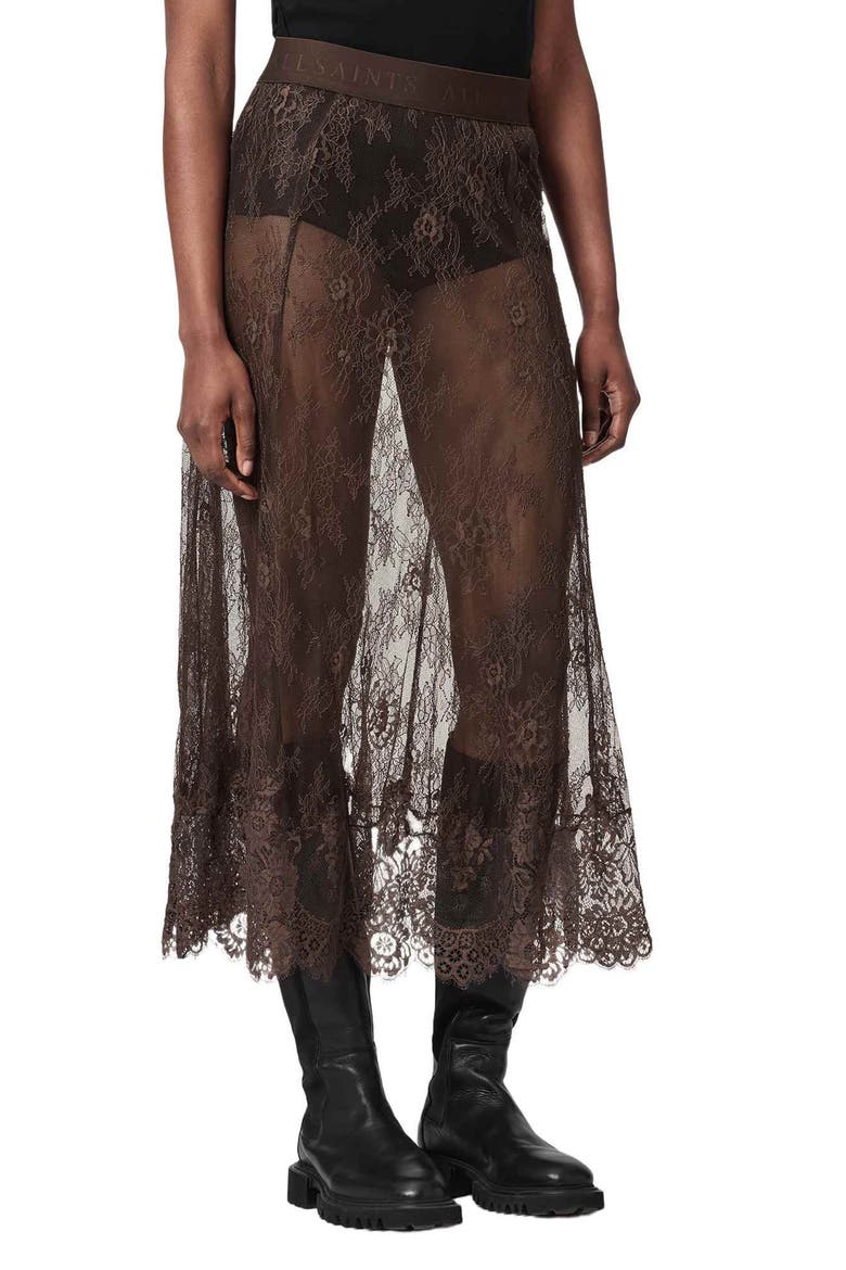 Arran Sheer Lace Maxi Skirt, Alternate, color, BITTER BROWN