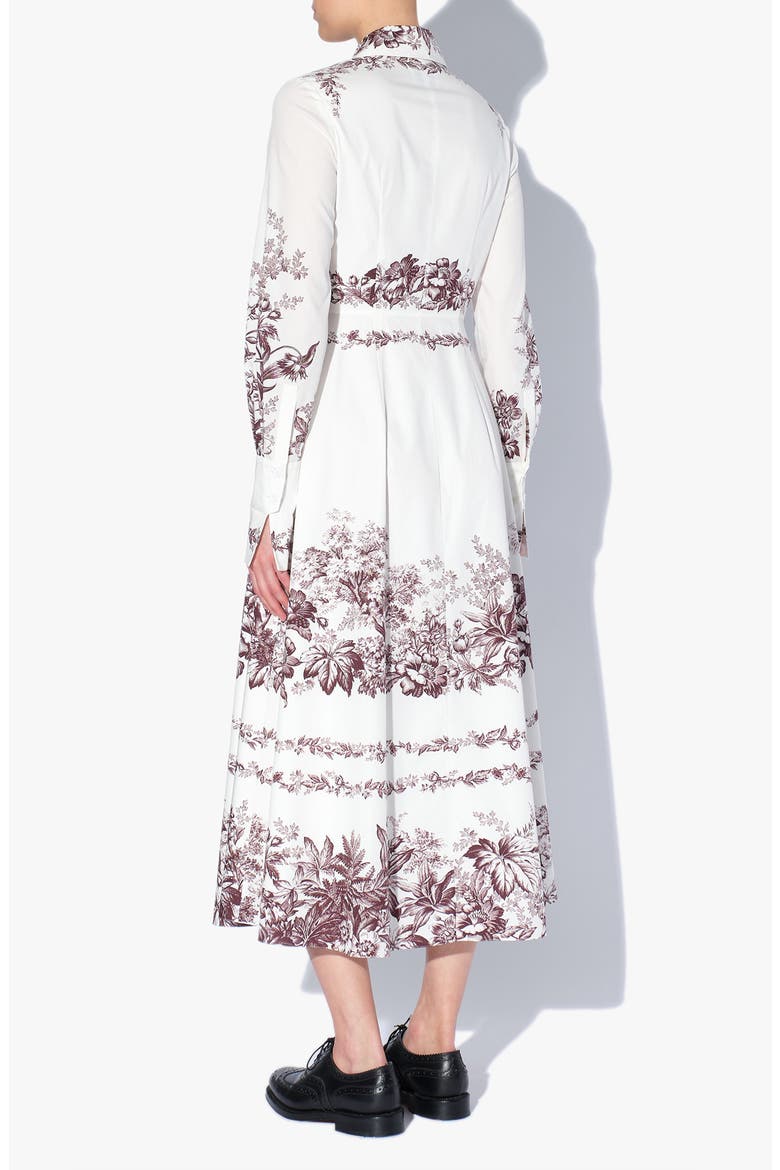 Emily Pembridge Etched Floral Print Long Sleeve Cotton Midi Dress, Alternate, color, WHITE / BURGUNDY