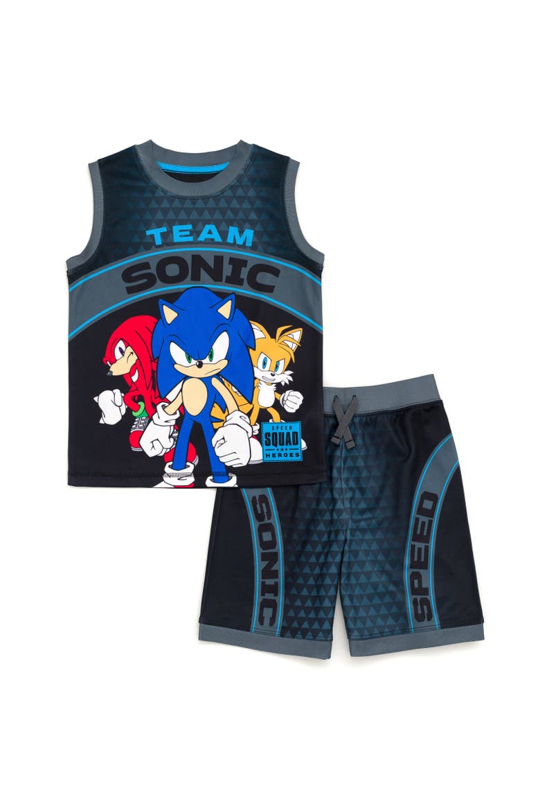 Athletic Tank Top & Shorts Set, Main, color, Black