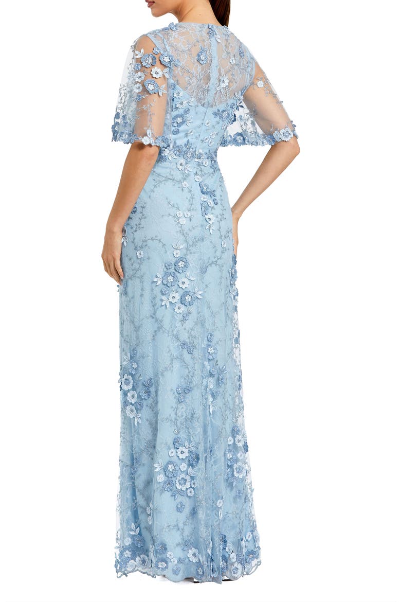 Women's Flutter Sleeve Floral Emboridered Net Gown, Alternate, color, French Blue