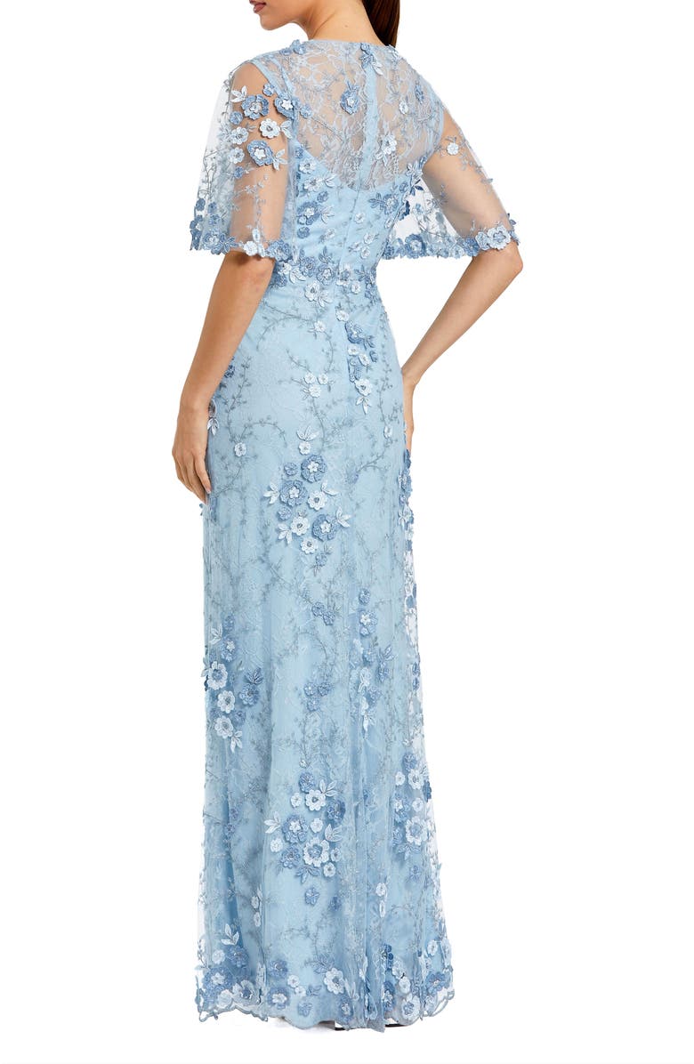 Mac Duggal Women's Flutter Sleeve Floral Emboridered Net Gown, Alternate, color, French Blue