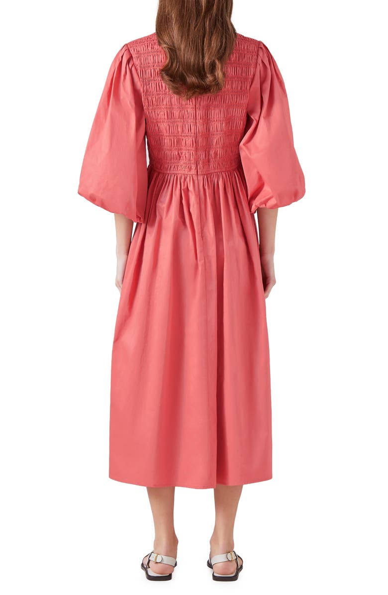 LK Bennett Calister Smocked Midi Dress, Alternate, color, Rose