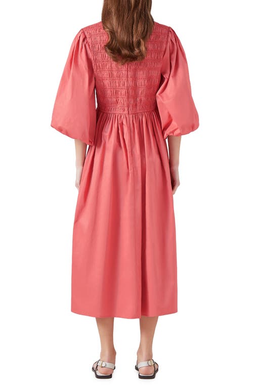 Lk Bennett Calister Smocked Midi Dress In Pink