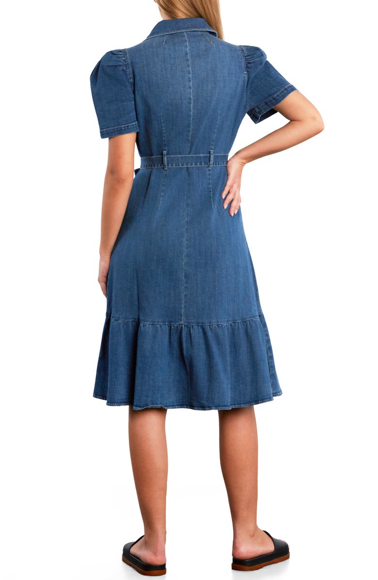 Wash Lab Denim Muse Belted Puff Sleeve Denim Midi Shirtdress, Alternate, color, Marina Blue